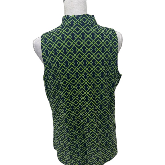 Jude Connally Green navy Geometric sleeveless mock neck Blouse size large - Picture 7 of 10